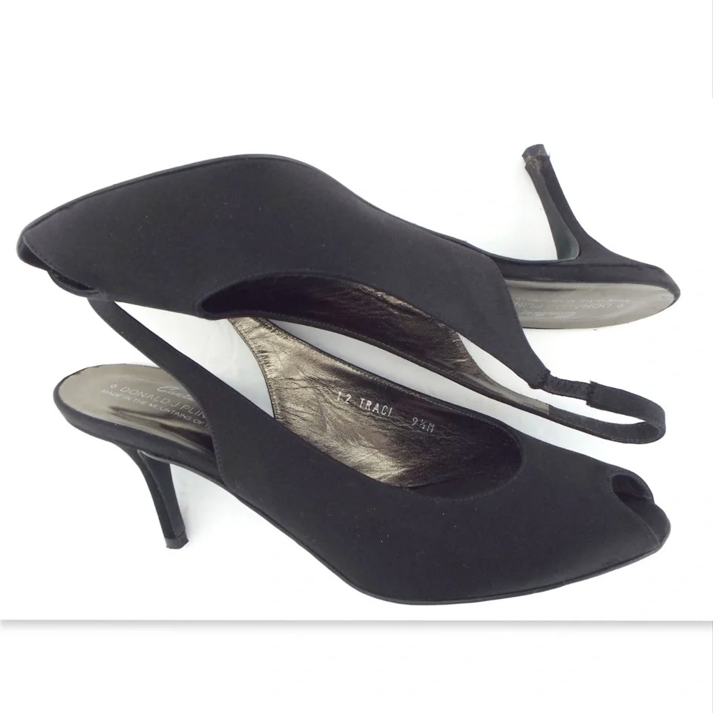 DONALD J PLINER Black Micro Fiber Textile Slingback Heel Pump 9.5